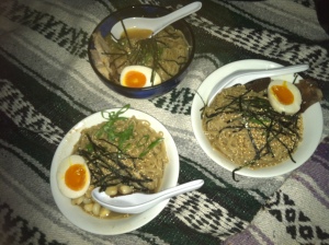 The magic ingredients: handmade alkaline noodles, smoked egg, sesame, green onion, nori and broth (48-hour broth and pork belly/pork loin in the meat option), mixed with desert breeze, bright full moon, two shooting stars, and great conversation.  (Photo: M. Hedgecock)
